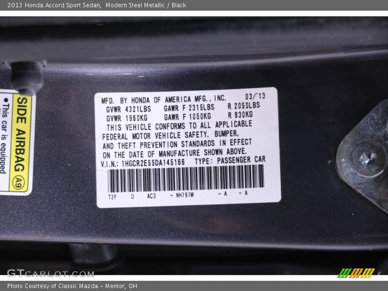 2013 Accord Sport Sedan Modern Steel Metallic Color Code NH797M