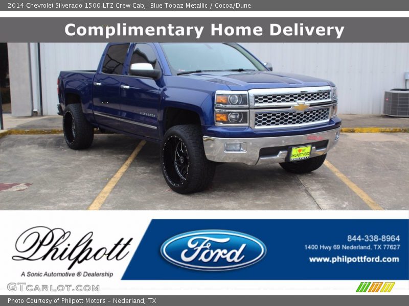 Blue Topaz Metallic / Cocoa/Dune 2014 Chevrolet Silverado 1500 LTZ Crew Cab