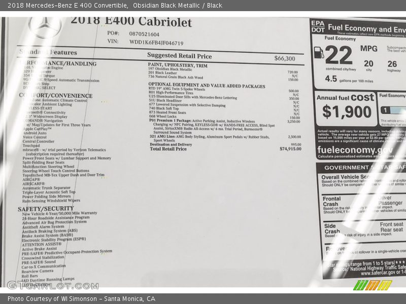 Obsidian Black Metallic / Black 2018 Mercedes-Benz E 400 Convertible
