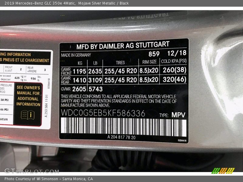 Mojave Silver Metallic / Black 2019 Mercedes-Benz GLC 350e 4Matic