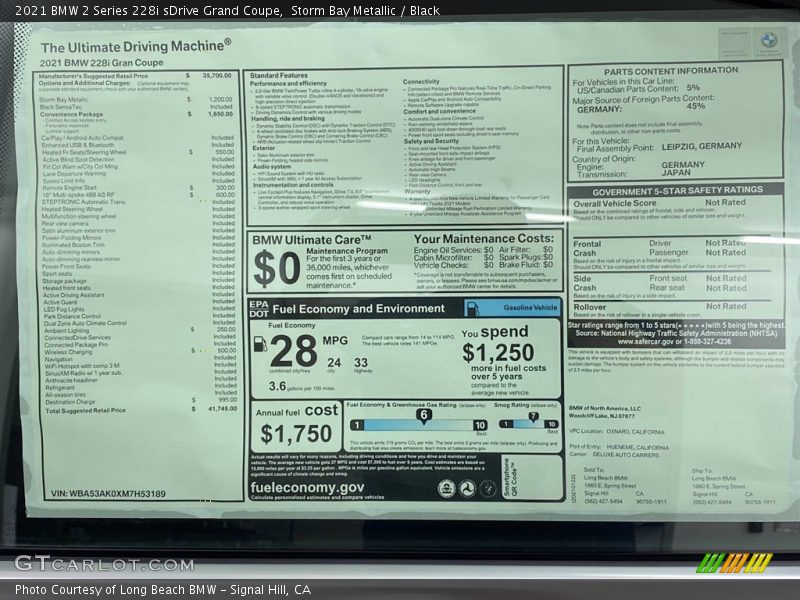 Storm Bay Metallic / Black 2021 BMW 2 Series 228i sDrive Grand Coupe