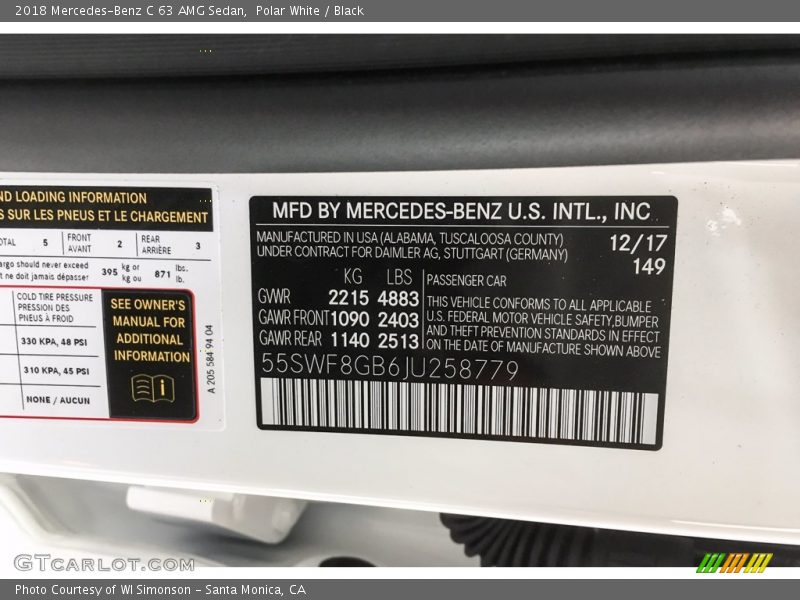 Polar White / Black 2018 Mercedes-Benz C 63 AMG Sedan