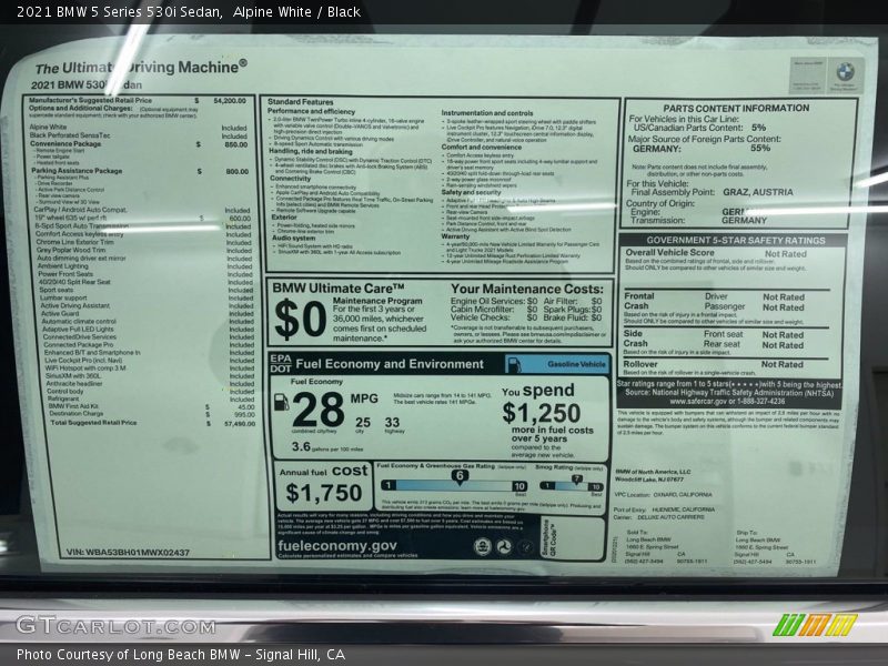 Alpine White / Black 2021 BMW 5 Series 530i Sedan