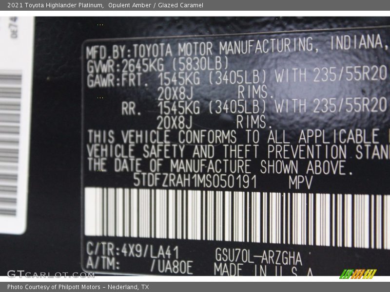 Opulent Amber / Glazed Caramel 2021 Toyota Highlander Platinum