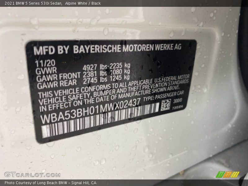 Alpine White / Black 2021 BMW 5 Series 530i Sedan