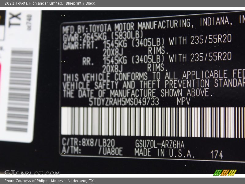 Blueprint / Black 2021 Toyota Highlander Limited