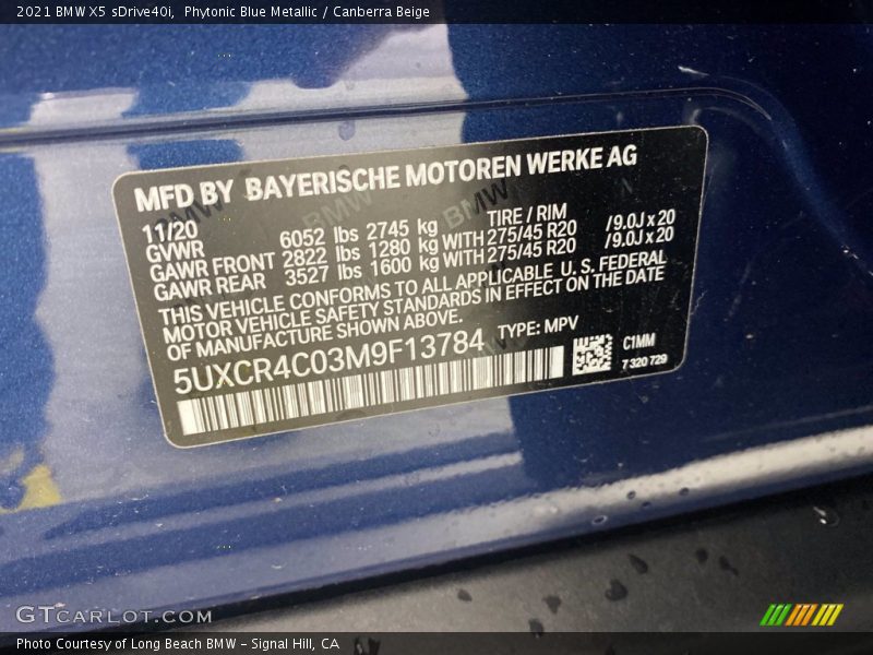 Phytonic Blue Metallic / Canberra Beige 2021 BMW X5 sDrive40i