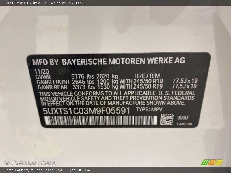 Alpine White / Black 2021 BMW X3 xDrive30e