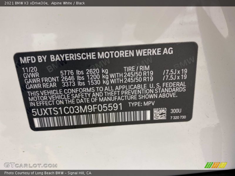 Alpine White / Black 2021 BMW X3 xDrive30e