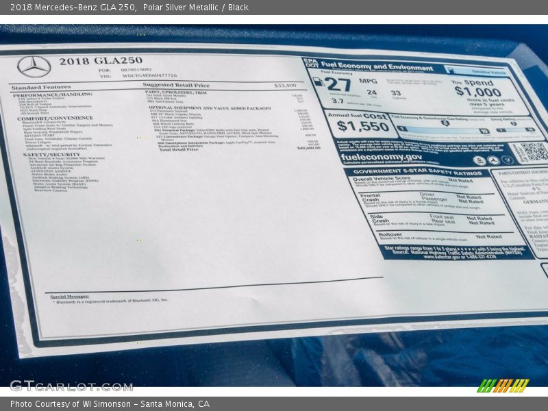 Polar Silver Metallic / Black 2018 Mercedes-Benz GLA 250