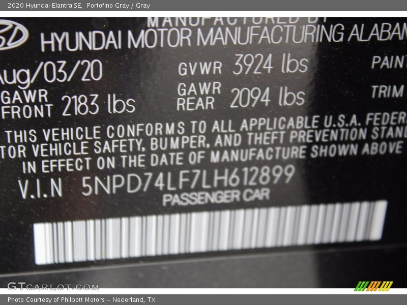 Portofino Gray / Gray 2020 Hyundai Elantra SE