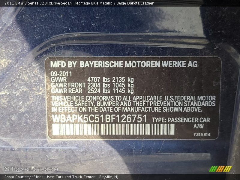 Montego Blue Metallic / Beige Dakota Leather 2011 BMW 3 Series 328i xDrive Sedan