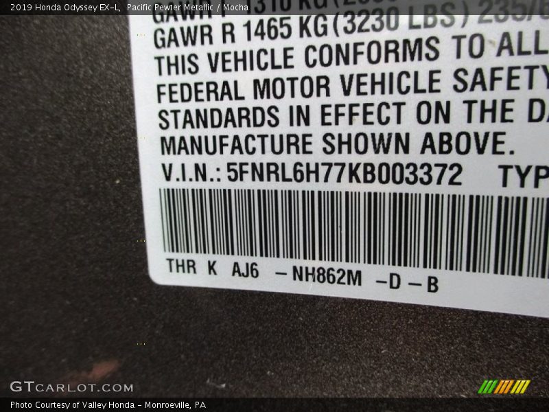 Pacific Pewter Metallic / Mocha 2019 Honda Odyssey EX-L