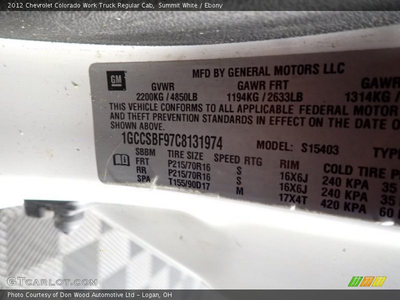 Summit White / Ebony 2012 Chevrolet Colorado Work Truck Regular Cab