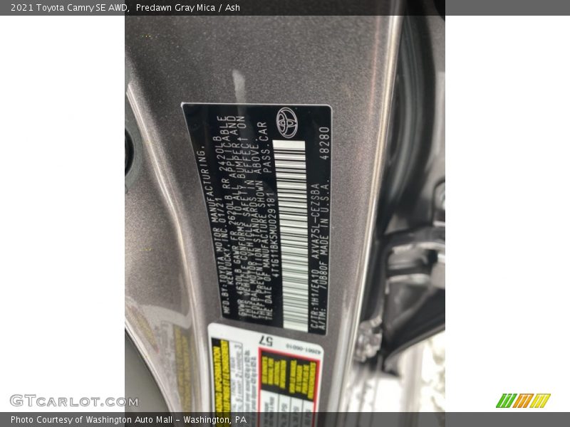 Predawn Gray Mica / Ash 2021 Toyota Camry SE AWD