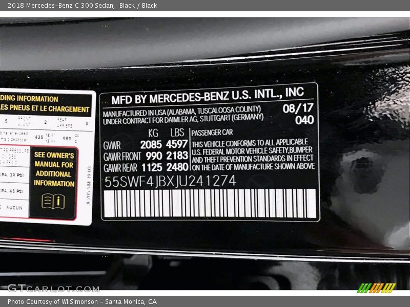 Black / Black 2018 Mercedes-Benz C 300 Sedan