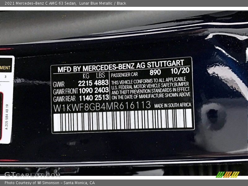2021 C AMG 63 Sedan Lunar Blue Metallic Color Code 890