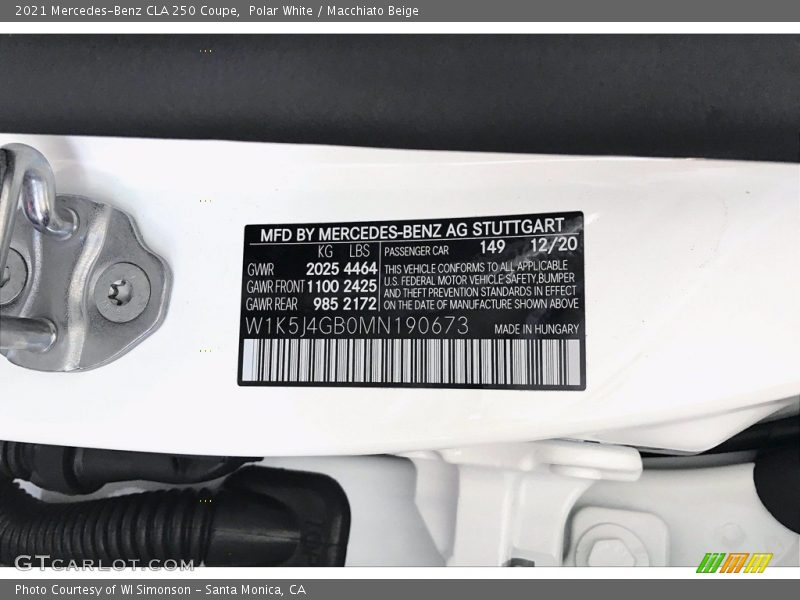 Polar White / Macchiato Beige 2021 Mercedes-Benz CLA 250 Coupe