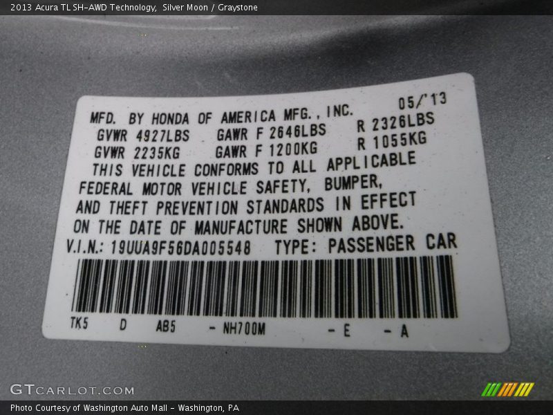 Silver Moon / Graystone 2013 Acura TL SH-AWD Technology