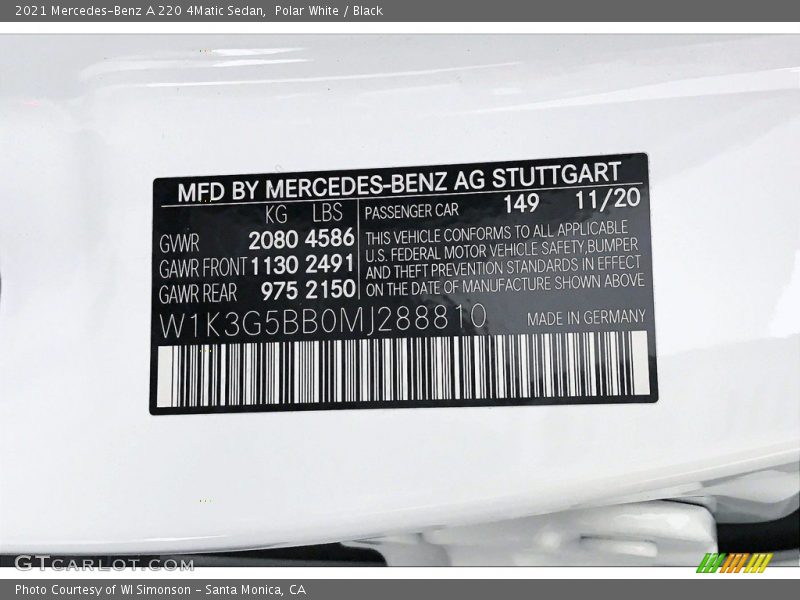Polar White / Black 2021 Mercedes-Benz A 220 4Matic Sedan