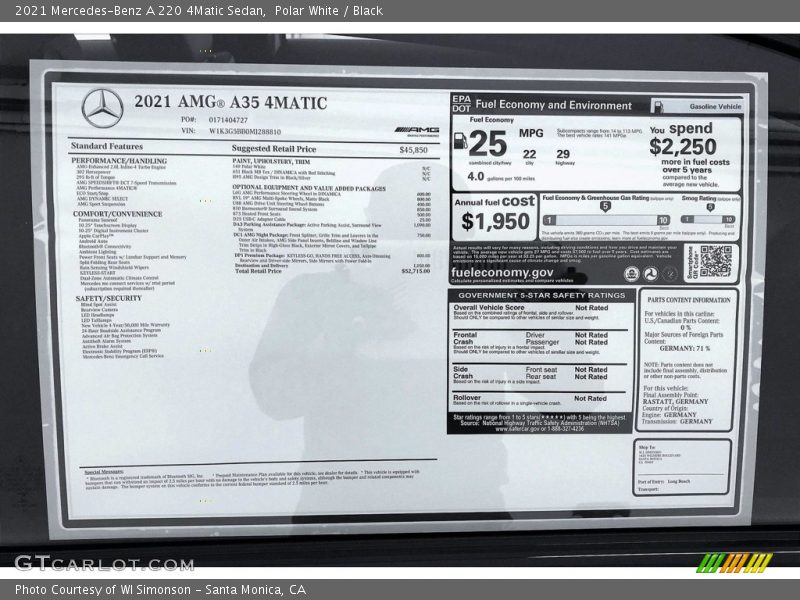 Polar White / Black 2021 Mercedes-Benz A 220 4Matic Sedan