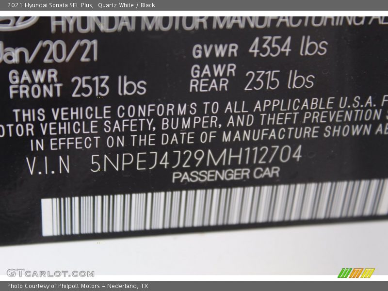 Quartz White / Black 2021 Hyundai Sonata SEL Plus
