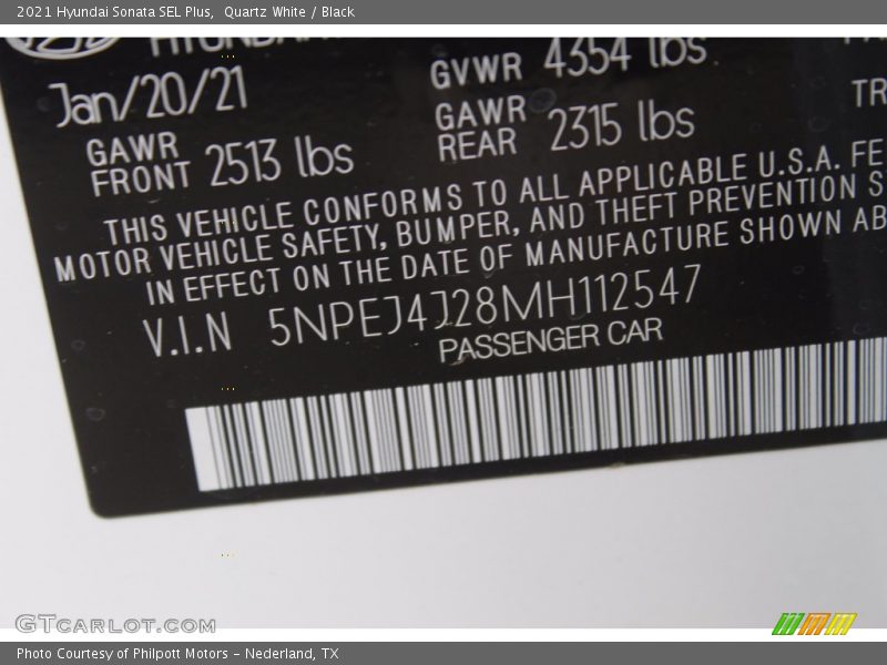 Quartz White / Black 2021 Hyundai Sonata SEL Plus
