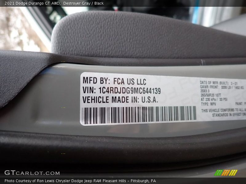 Destroyer Gray / Black 2021 Dodge Durango GT AWD
