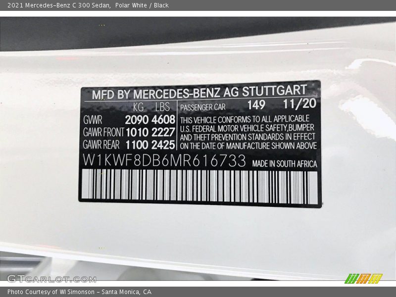 Polar White / Black 2021 Mercedes-Benz C 300 Sedan