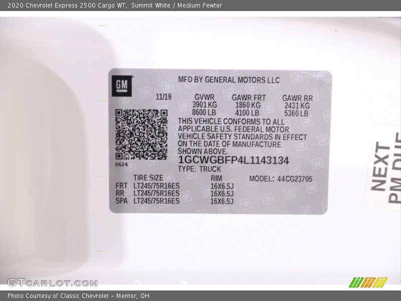 Summit White / Medium Pewter 2020 Chevrolet Express 2500 Cargo WT