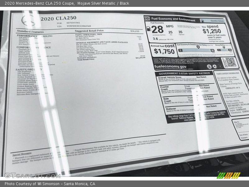 Mojave Silver Metallic / Black 2020 Mercedes-Benz CLA 250 Coupe