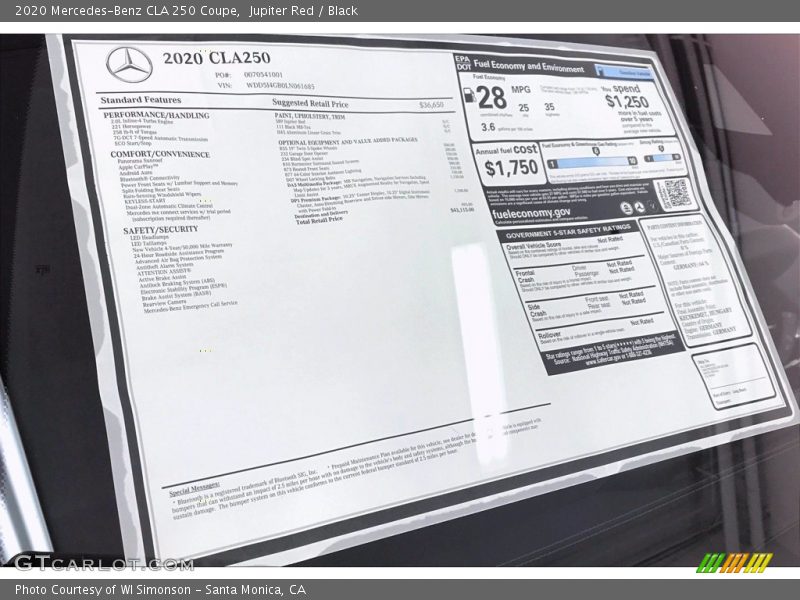 Jupiter Red / Black 2020 Mercedes-Benz CLA 250 Coupe