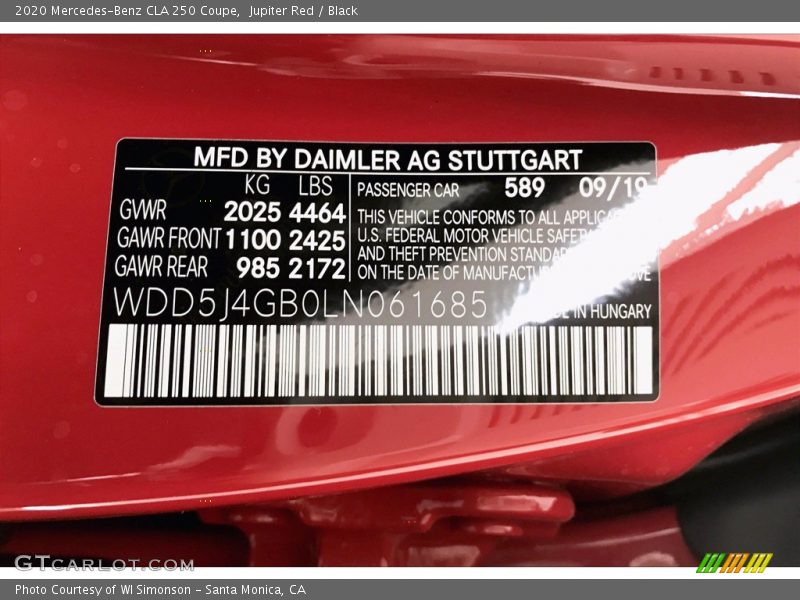 Jupiter Red / Black 2020 Mercedes-Benz CLA 250 Coupe