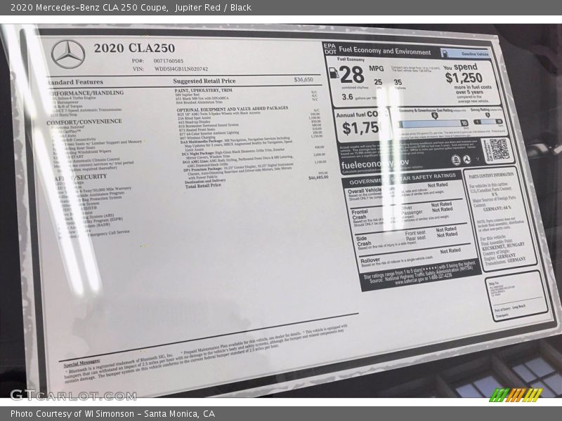 Jupiter Red / Black 2020 Mercedes-Benz CLA 250 Coupe