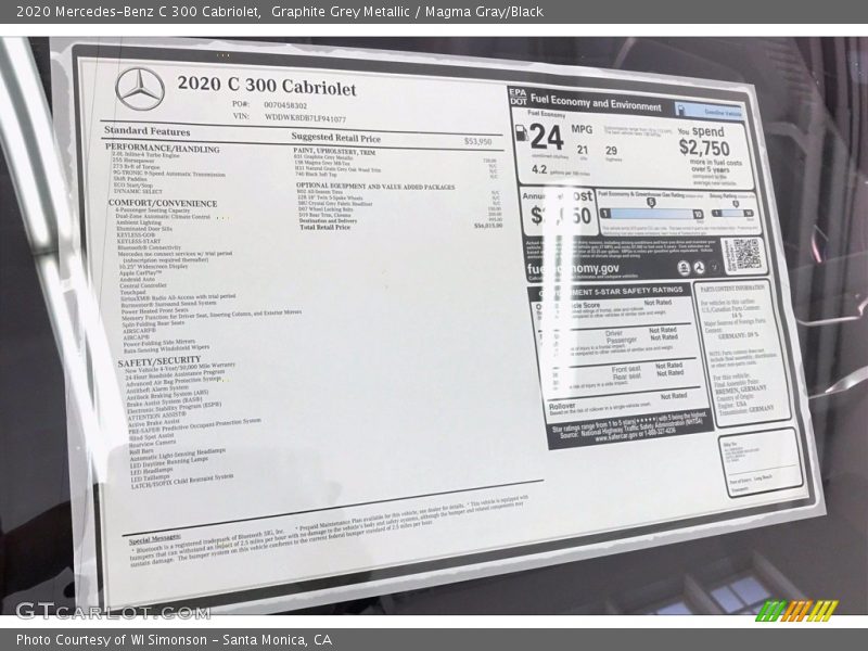 Graphite Grey Metallic / Magma Gray/Black 2020 Mercedes-Benz C 300 Cabriolet