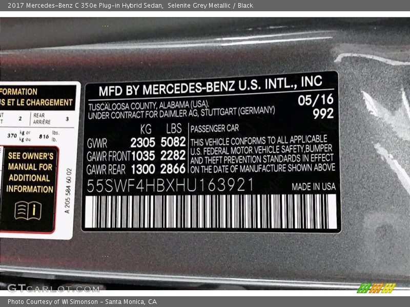 Selenite Grey Metallic / Black 2017 Mercedes-Benz C 350e Plug-in Hybrid Sedan