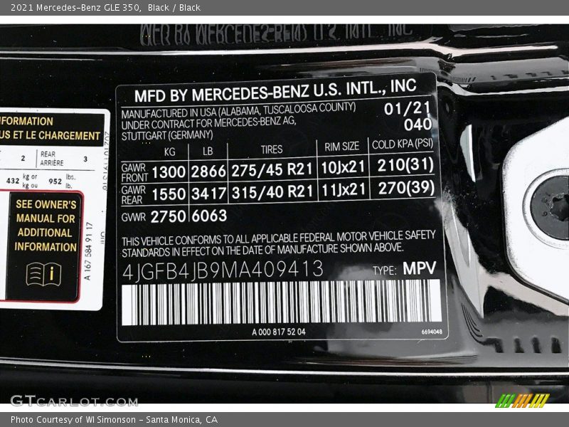 Black / Black 2021 Mercedes-Benz GLE 350