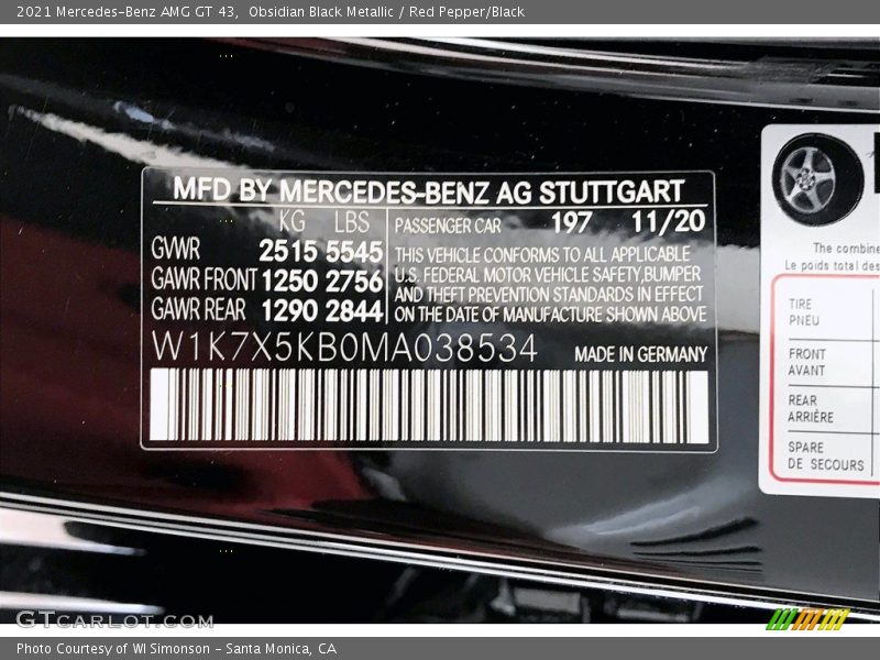 Obsidian Black Metallic / Red Pepper/Black 2021 Mercedes-Benz AMG GT 43