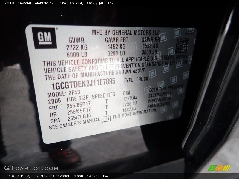 Black / Jet Black 2018 Chevrolet Colorado Z71 Crew Cab 4x4