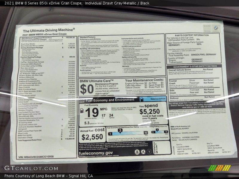 Individual Dravit Gray Metallic / Black 2021 BMW 8 Series 850i xDrive Gran Coupe