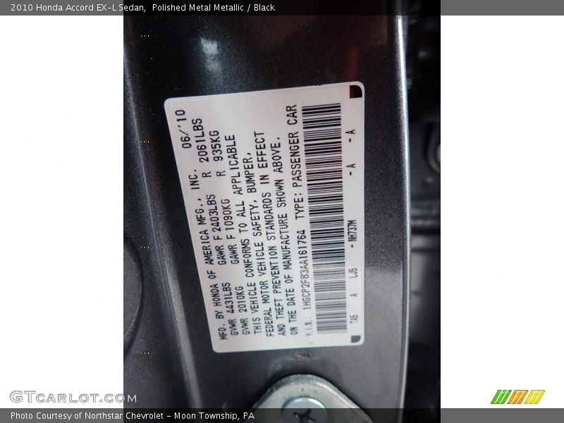 Polished Metal Metallic / Black 2010 Honda Accord EX-L Sedan