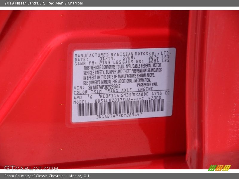 Red Alert / Charcoal 2019 Nissan Sentra SR