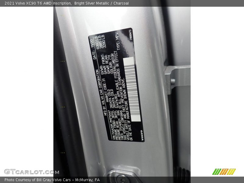 Bright Silver Metallic / Charcoal 2021 Volvo XC90 T6 AWD Inscription