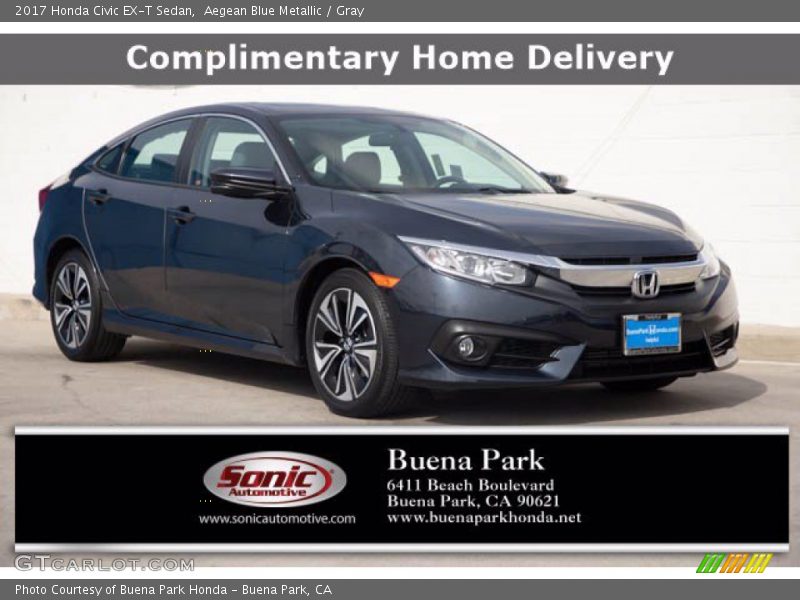 Aegean Blue Metallic / Gray 2017 Honda Civic EX-T Sedan