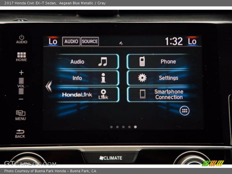Aegean Blue Metallic / Gray 2017 Honda Civic EX-T Sedan