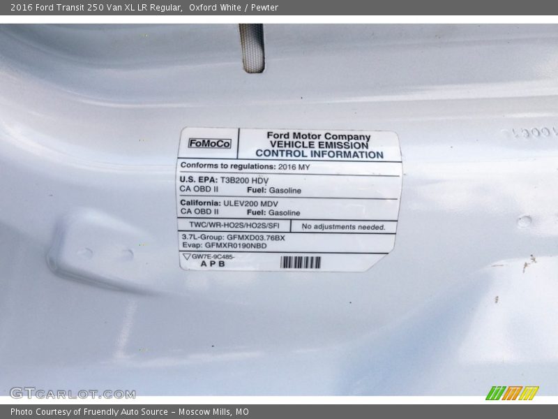 Oxford White / Pewter 2016 Ford Transit 250 Van XL LR Regular