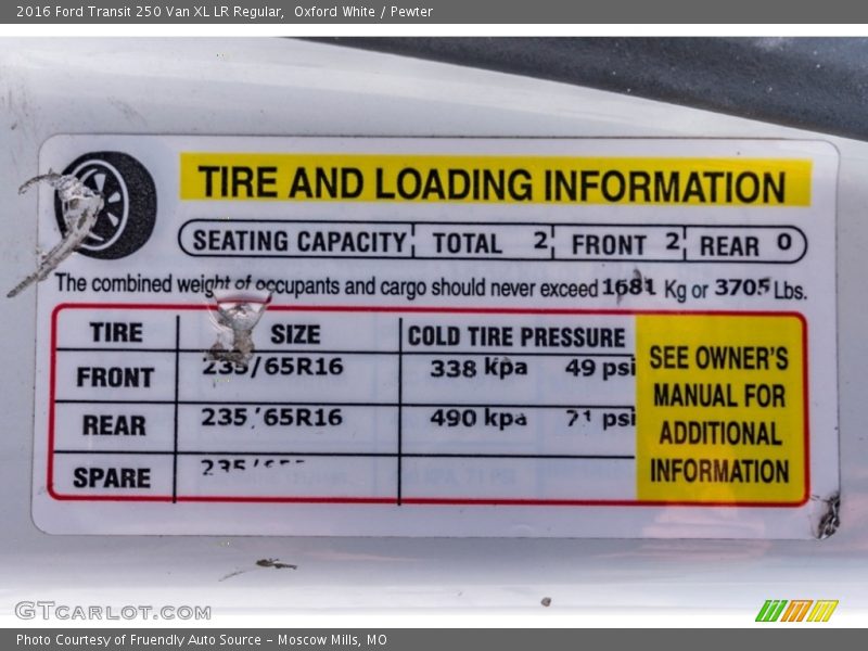 Oxford White / Pewter 2016 Ford Transit 250 Van XL LR Regular