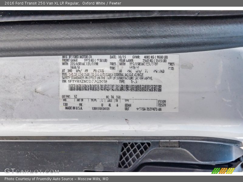 Oxford White / Pewter 2016 Ford Transit 250 Van XL LR Regular