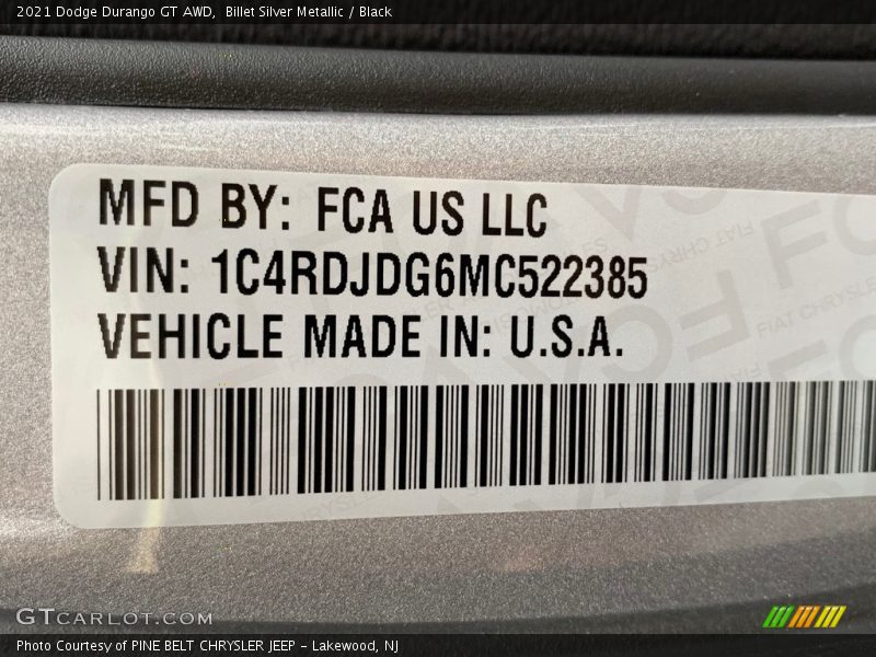 Billet Silver Metallic / Black 2021 Dodge Durango GT AWD