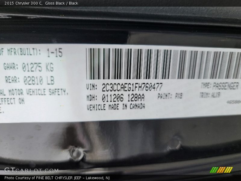 Gloss Black / Black 2015 Chrysler 300 C